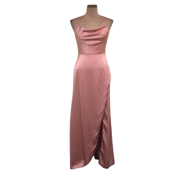 NWT Stacees Formal Maxi Dress Size 4 Blush Pink Cowl Neck Gown - Picture 1 of 10